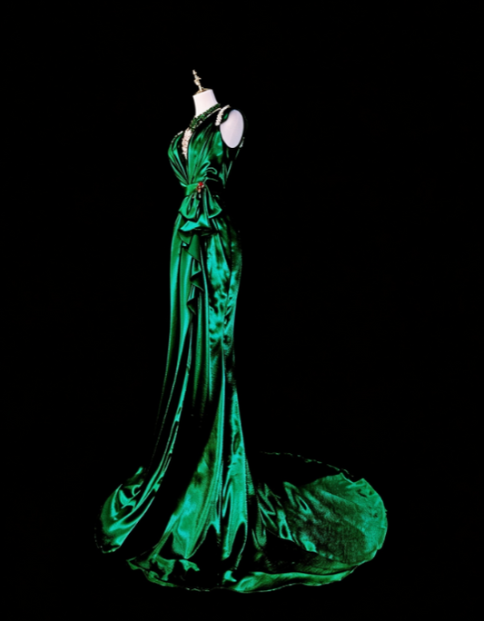 Chic Dark Green Prom Dress Sheath Satin Long Evening Dress DP07686