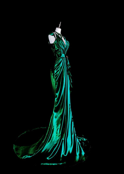 Chic Dark Green Prom Dress Sheath Satin Long Evening Dress DP07686