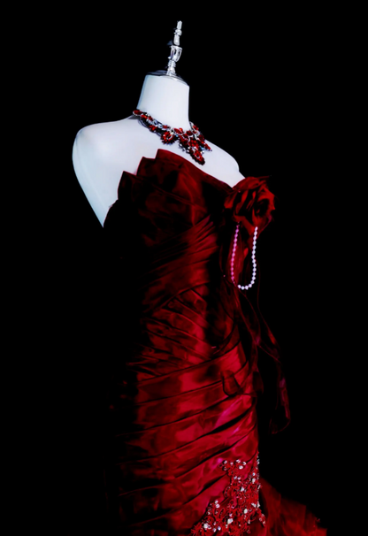 Chic Red Prom Dress Mermaid Satin Long Evening Dress DP07687