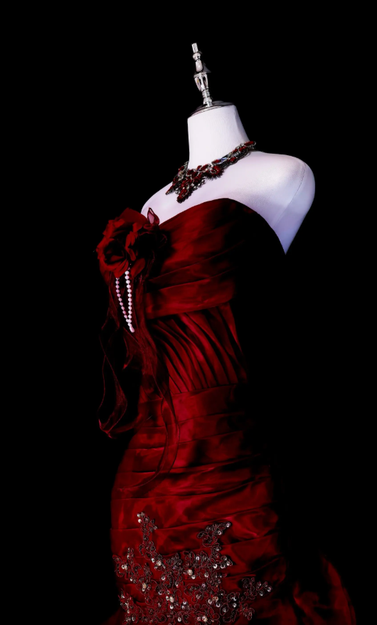 Chic Red Prom Dress Mermaid Satin Long Evening Dress DP07687