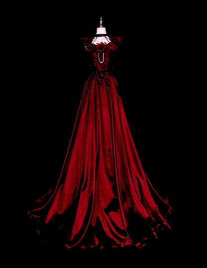 Chic Red Prom Dress A-line Satin Long Evening Dress DP07688