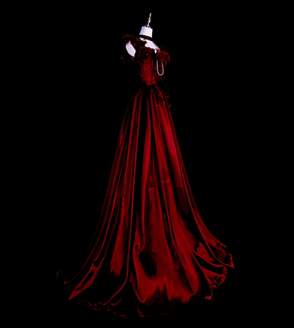 Chic Red Prom Dress A-line Satin Long Evening Dress DP07688