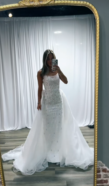 Chic White Prom Dress Sheath Tulle Long Evening Dress DP07693