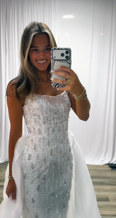 Chic White Prom Dress Sheath Tulle Long Evening Dress DP07693