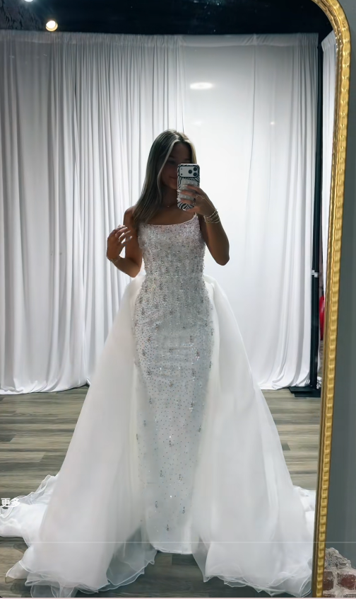 Chic White Prom Dress Sheath Tulle Long Evening Dress DP07693