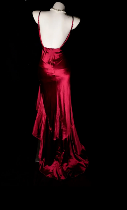Chic Burgundy Prom Dress A-Line Satin Long Evening Dress DP07696