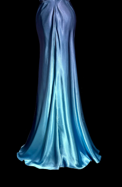 Chic Blue Prom Dress Sheath Satin Long Evening Dress DP07699