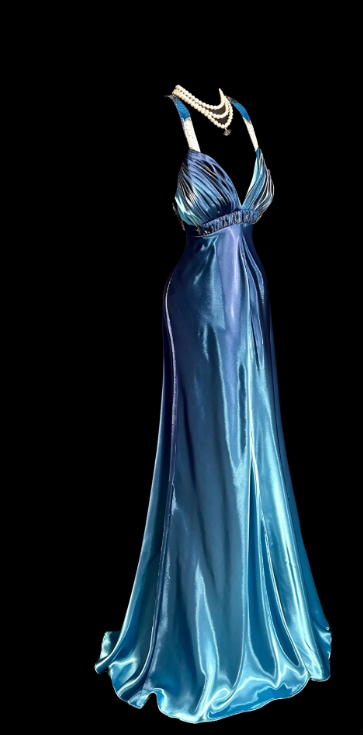 Chic Blue Prom Dress Sheath Satin Long Evening Dress DP07699