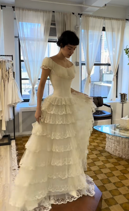 Classy White Bridal Dress A-Line Wedding Dress Tulle Bridal Gown DP07711