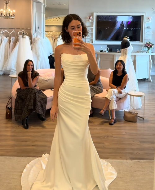 Classy White Bridal Dress Sheath Wedding Dress Satin Bridal Gown DP07713