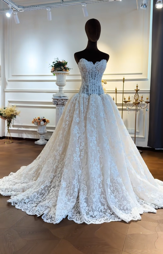 Classy White Bridal Dress A-Line Wedding Dress Lace Bridal Gown DP07714