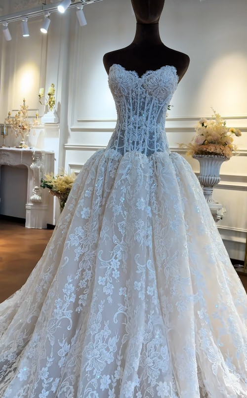 Classy White Bridal Dress A-Line Wedding Dress Lace Bridal Gown DP07714
