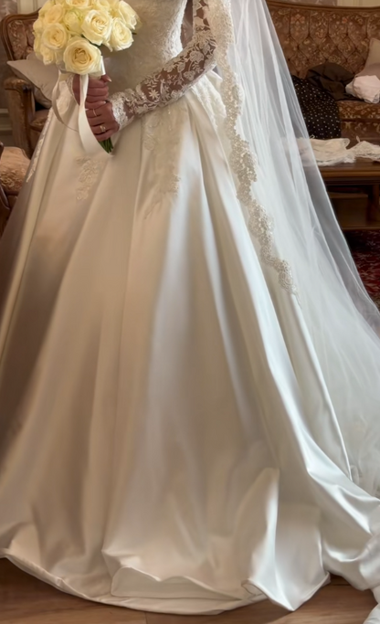 Classy White Bridal Dress A-Line Wedding Dress Satin Bridal Gown DP07715