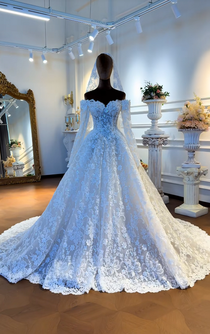 Classy White Bridal Dress A-Line Wedding Dress Lace Bridal Gown DP07717