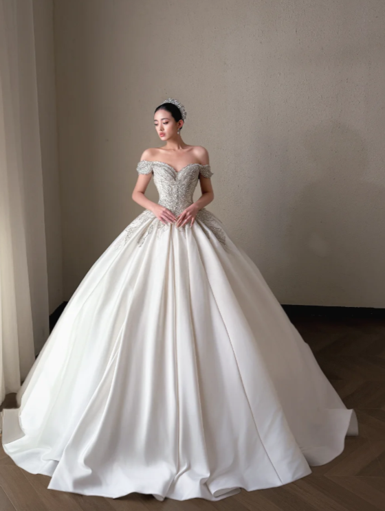 Classy White Bridal Dress A-Line Wedding Dress Satin Bridal Gown DP07718
