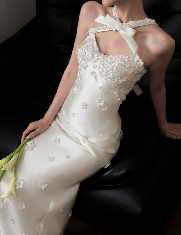 Classy White Bridal Dress A-Line Wedding Dress Satin Bridal Gown DP07719