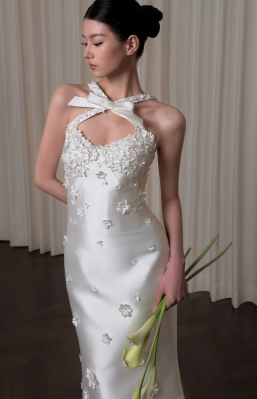 Classy White Bridal Dress A-Line Wedding Dress Satin Bridal Gown DP07719