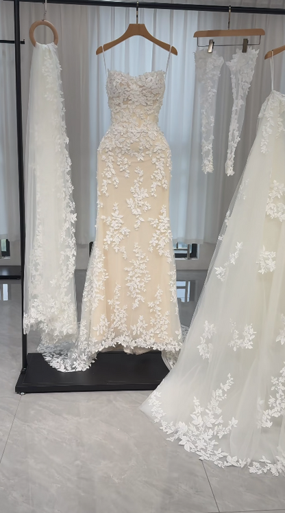 Classy White Bridal Dress Sheath Wedding Dress Lace Bridal Gown DP07720