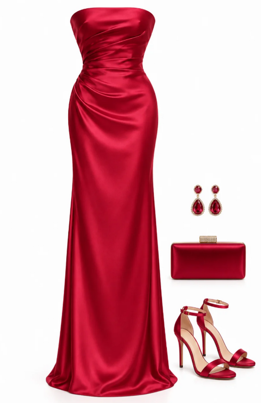 Chic Red Prom Dress Sheath Satin Long Evening Dress DP07724