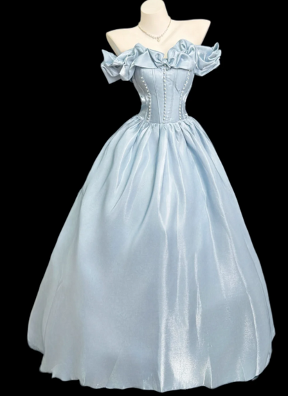 Chic Blue Prom Dress A-Line Satin Long Evening Dress DP07729