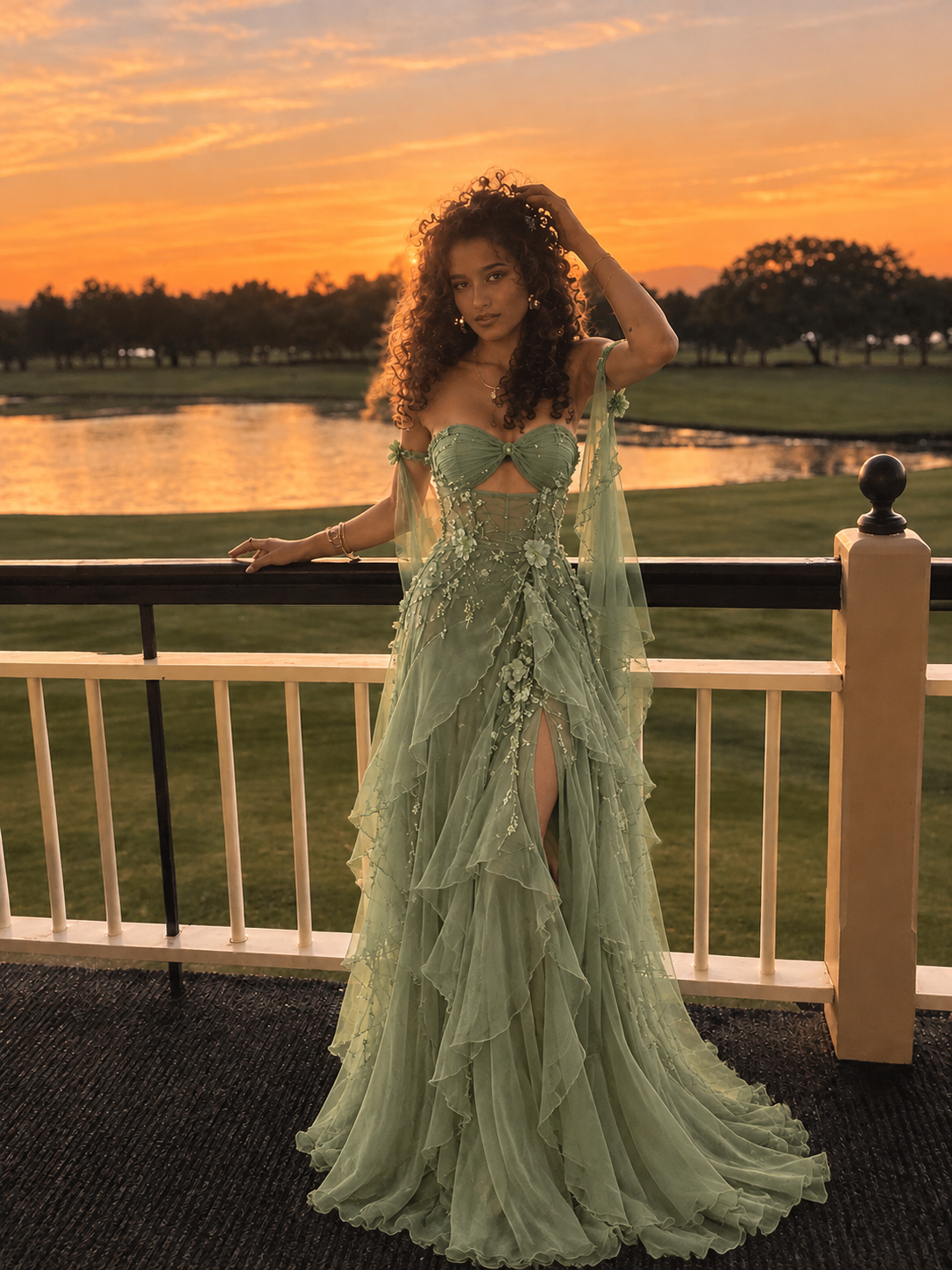 Chic Green Prom Dress Sheath Chiffon Beaded Long Evening Dress DP07735