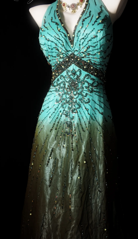 Chic Blue Prom Dress Sheath Satin Beaded Long Evening Dress DP07736