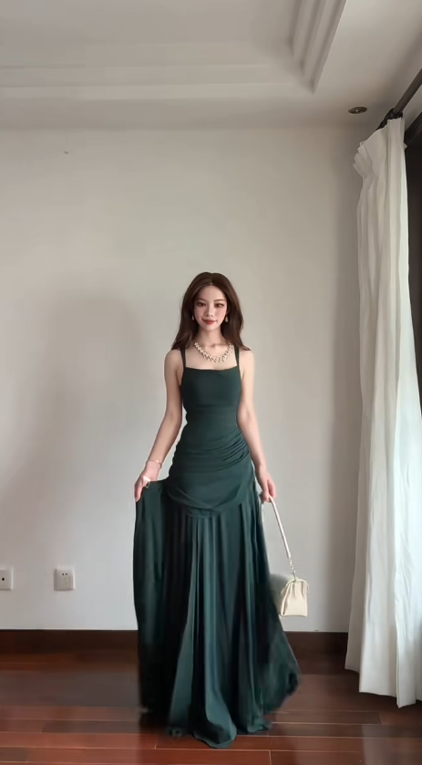 Chic Dark Green Prom Dress Sheath Chiffon Long Evening Dress DP07738