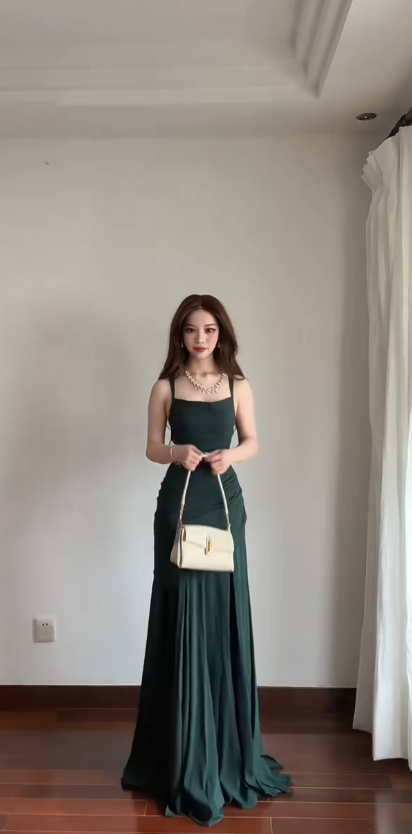 Chic Dark Green Prom Dress Sheath Chiffon Long Evening Dress DP07738