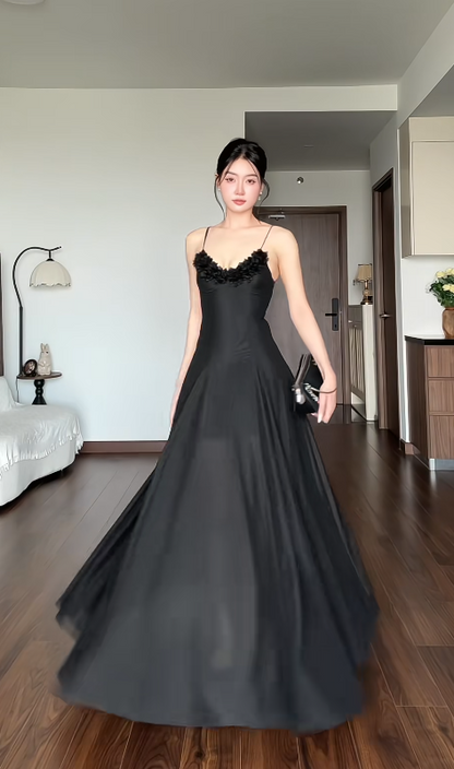 Chic Black Prom Dress Sheath Chiffon Long Evening Dress DP07741