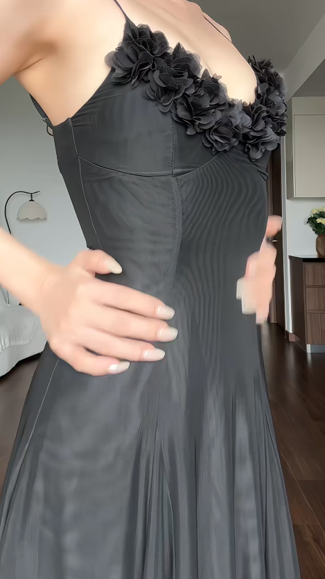 Chic Black Prom Dress Sheath Chiffon Long Evening Dress DP07741