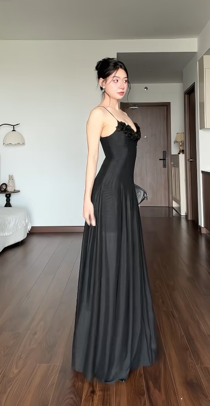 Chic Black Prom Dress Sheath Chiffon Long Evening Dress DP07741