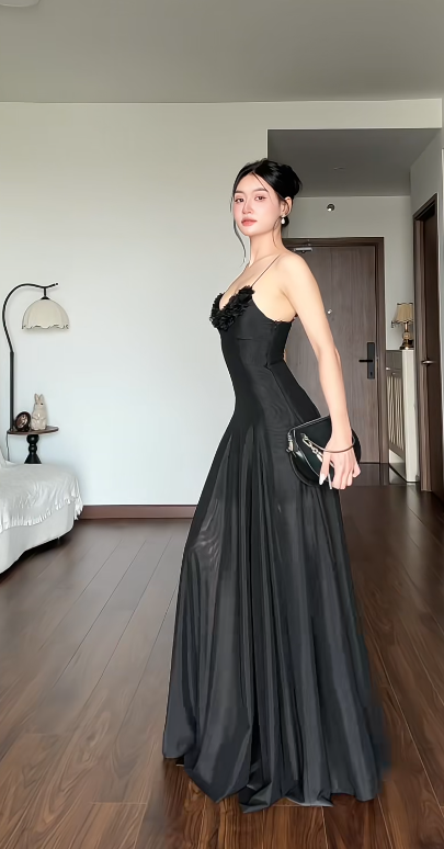 Chic Black Prom Dress Sheath Chiffon Long Evening Dress DP07741