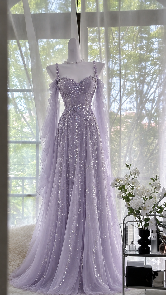 Chic Light Purple Prom Dress A-Line Chiffon Long Evening Dress DP07749