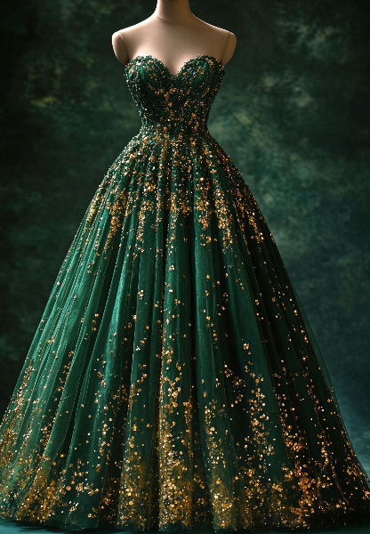 Gorgeous Dark Green Sweet 16 Dress A-Line Tulle Sequins Prom Dress DP07754