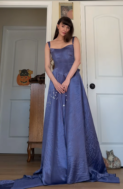 Gorgeous Blue-Purple Prom Dress A-Line Satin Long Evening Dress DP07756