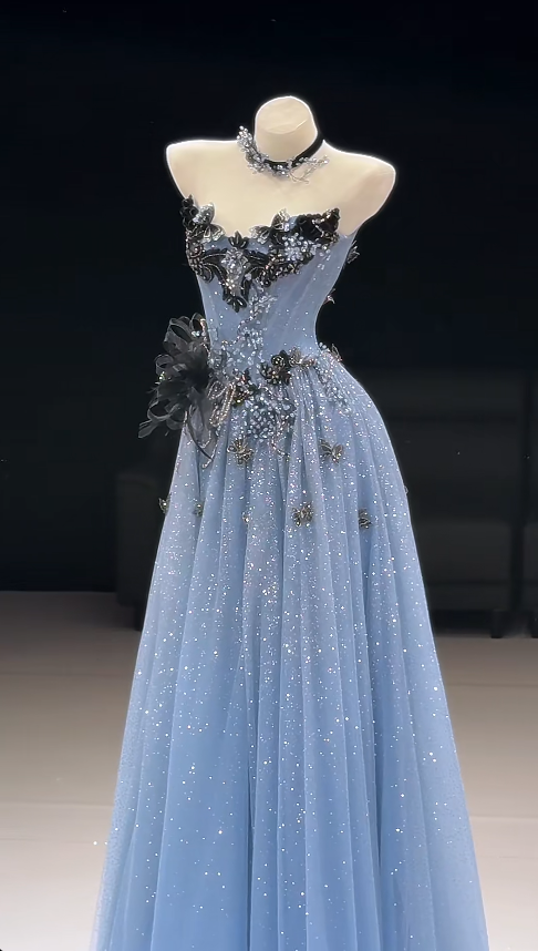 Gorgeous Navy Blue Prom Dress A-Line Tulle Long Evening Dress DP07765