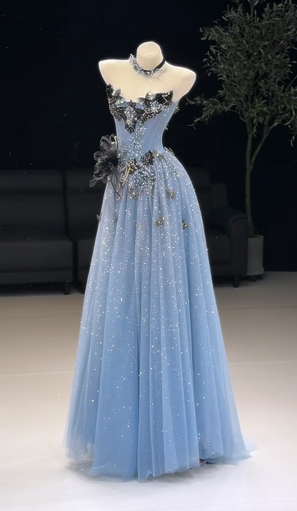 Gorgeous Navy Blue Prom Dress A-Line Tulle Long Evening Dress DP07765