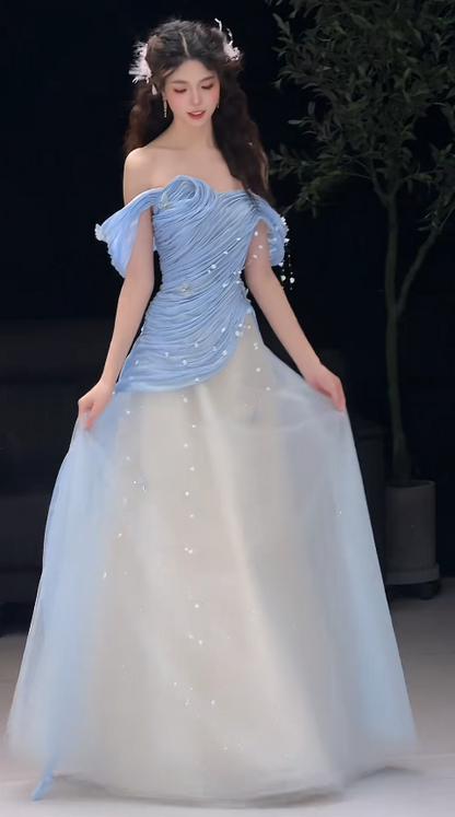 Gorgeous Blue Prom Dress A-Line Tulle Long Evening Dress DP07766