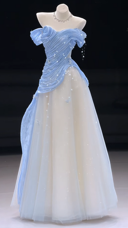 Gorgeous Blue Prom Dress A-Line Tulle Long Evening Dress DP07766