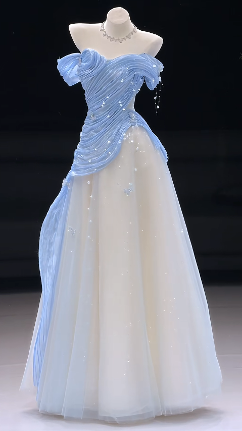 Gorgeous Blue Prom Dress A-Line Tulle Long Evening Dress DP07766