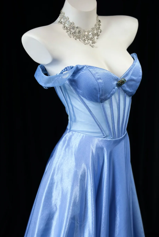 Gorgeous Blue Prom Dress A-Line Satin Long Evening Dress DP07767