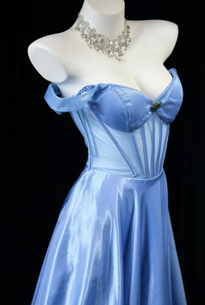 Gorgeous Blue Prom Dress A-Line Satin Long Evening Dress DP07767