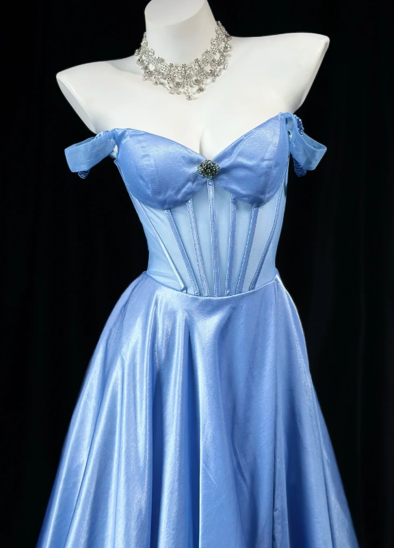 Gorgeous Blue Prom Dress A-Line Satin Long Evening Dress DP07767