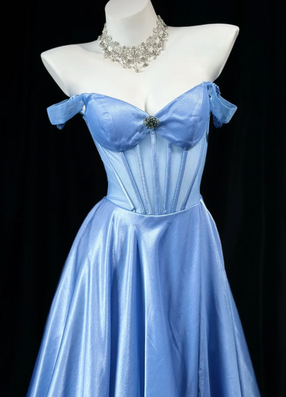 Gorgeous Blue Prom Dress A-Line Satin Long Evening Dress DP07767