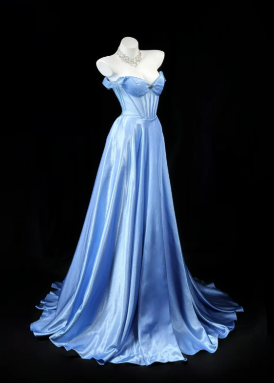 Gorgeous Blue Prom Dress A-Line Satin Long Evening Dress DP07767