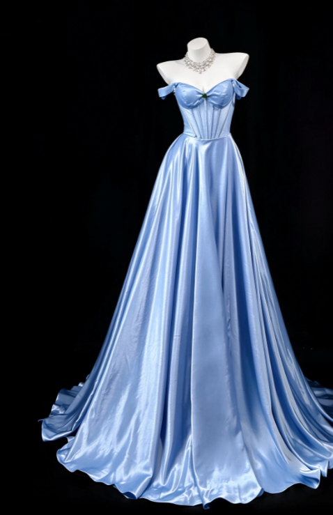 Gorgeous Blue Prom Dress A-Line Satin Long Evening Dress DP07767