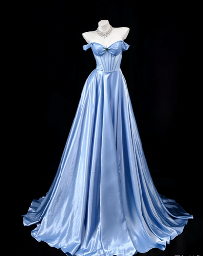 Gorgeous Blue Prom Dress A-Line Satin Long Evening Dress DP07767