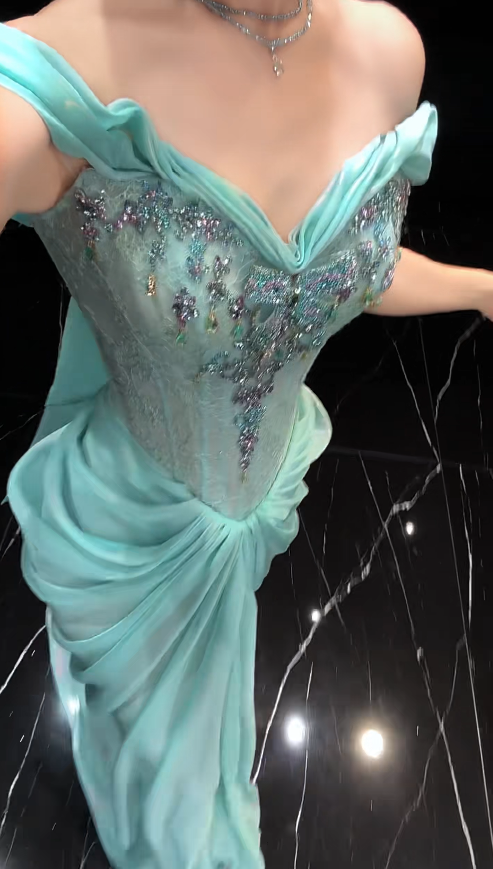 Gorgeous Tiffany Blue Prom Dress Sheath Chiffon Long Evening Dress DP07768
