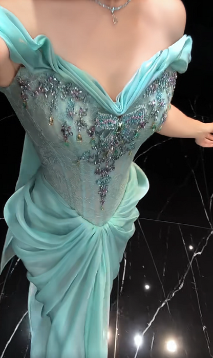 Gorgeous Tiffany Blue Prom Dress Sheath Chiffon Long Evening Dress DP07768