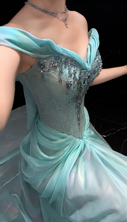 Gorgeous Tiffany Blue Prom Dress Sheath Chiffon Long Evening Dress DP07768